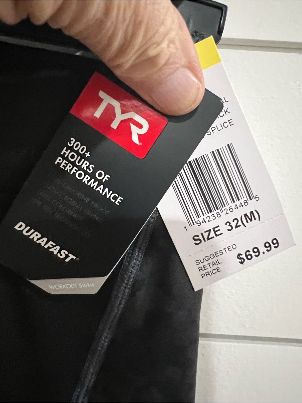 TYR Black Men’s Athletic Swim Shorts with Gray Accents - Picture 2 of 3